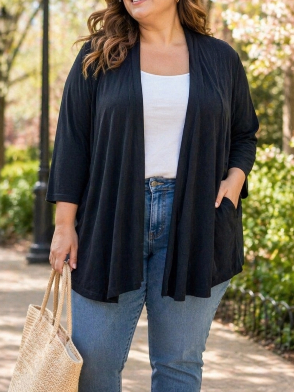 Travelers by Chico’s Black Stretch Jersey Open Front Cardigan Non-Wrinkle Travel